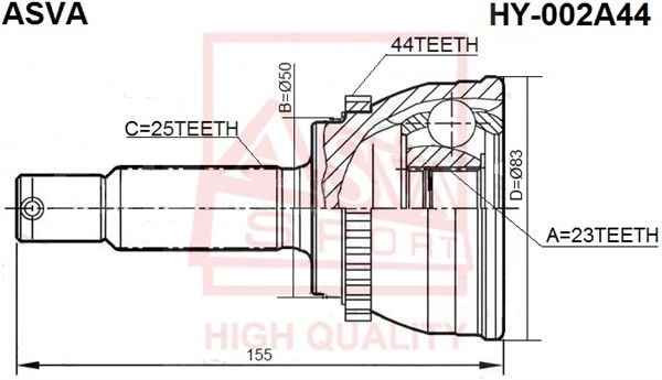 Hyundai Matrix 1,8 ШРУС наружный 23*50*25 HY-002A44 ASVA