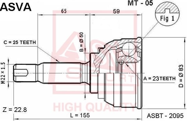 Hyundai Elantra 00-06 шрус наружный 23*25(трапец зуб) MT-05 ASVA