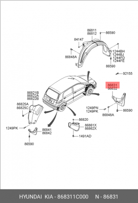 Hyundai Getz Брызговик передний левый 868311C000 HYUNDAI KIA