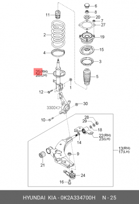 Kia Shuma Амортизатор передний правый 0K2A334700H HYUNDAI KIA