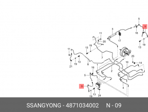 SS Actyon 11- шланг торм перед левый 4871034002 SSANG YONG