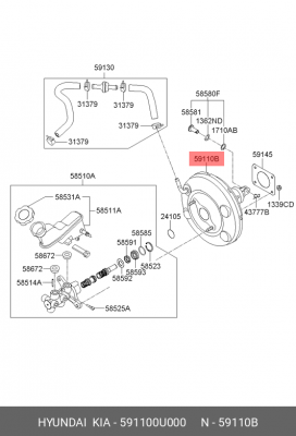 Hyundai / Kia  вакуумный усилитель тормозов 591100U000 HYUNDAI KIA