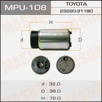 Топливный насос 12V, Toyota Corolla  07-  RAV 4 05-  Suzuki GV 06- MPU108 MASUMA