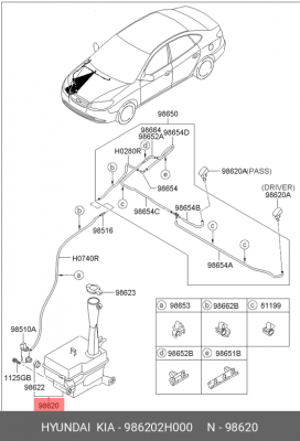 Hyundai Elantra 06- Бачок омывателя 986202H000 HYUNDAI KIA