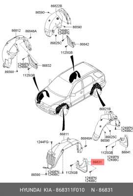Kia Sportage 07- брызговик перед.лев 868311F010 HYUNDAI KIA