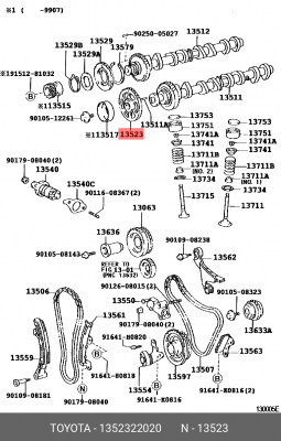 TOYOTA  1,2AZFE(FSE) 00- звездочка цепь ГРМ верхняя 13523-22020 TOYOTA