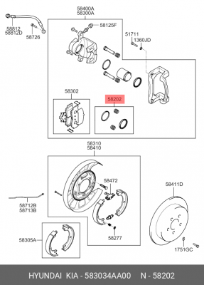 Hyundai Terracan/Starex 00-06 р-кт заднего суппорта (резинки) 583034AA00 HYUNDAI KIA