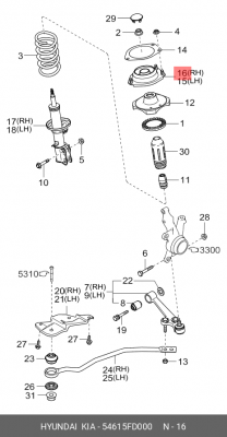 Kia Rio 00-05 Опора амортизатора переднего правого 54615-FD000 HYUNDAI KIA
