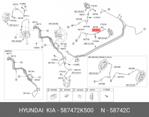 Kia Soul 09-12 шланг тормозной задний левый 587472K500 HYUNDAI KIA