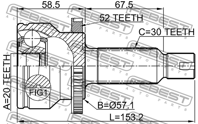 Шрус наружный задний 20x57x30 1210-SFA52R FEBEST