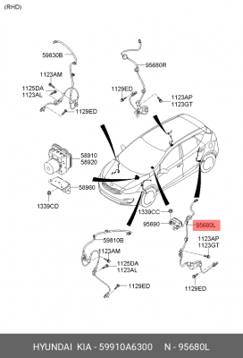 Kia Ceed с 12 / I30-  датчик ABS зад. лев. 59910A6300 HYUNDAI KIA