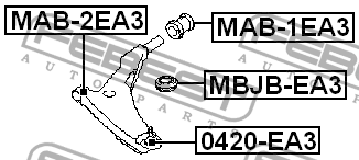 Mitsubishi Galant EA3A/EA8A USA 96-03 с/блок переднего рычага передний MAB-2EA3 FEBEST