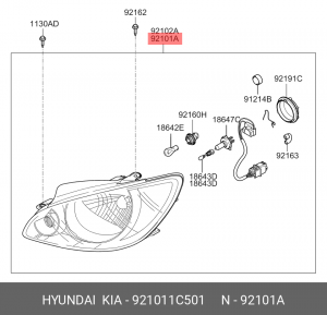 Hyundai Getz с 6г.в. фара передняя левая (три полоски) 921011C501 HYUNDAI KIA