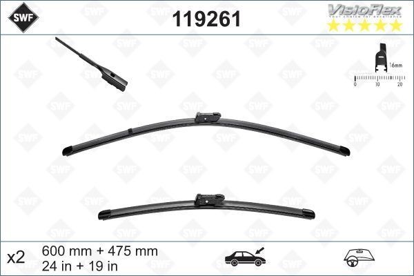 K600+475мм Комплект щеток стеклоочистителя бескаркасных  VAG Jetta 10-. Passat B 119261 SWF