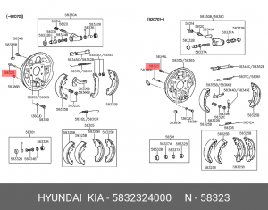 Hyundai Accent Тагаз столбик барабанных колодок 58323-24000 HYUNDAI KIA