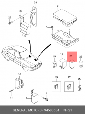 Daewoo Nexia/Matiz  Реле света фар 16A 94580684 GENERAL MOTORS