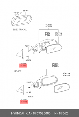 Hyundai Accent накладка на зеркало внутренняя правая (эелектро) 8767025000 HYUNDAI KIA