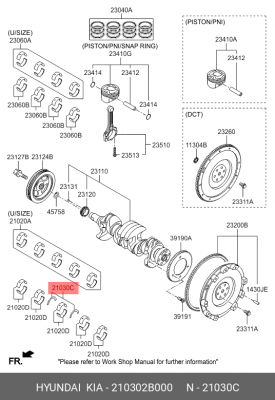 Hyundai / Kia полукольца упорные коленвала (2шт.) 210302B000 HYUNDAI KIA