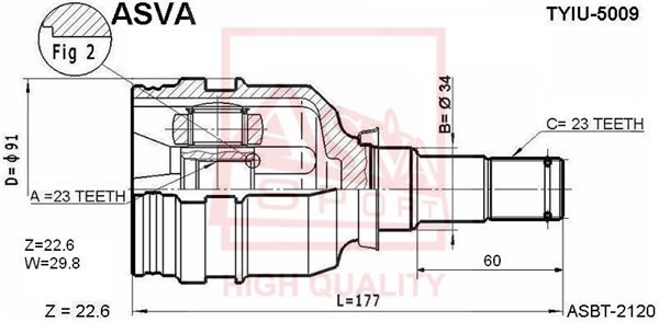 TOYOTA COROLLA E9 /COROLLA II ШРУС ВНУТРЕННИЙ 23x34x23 TYIU-5009 ASVA