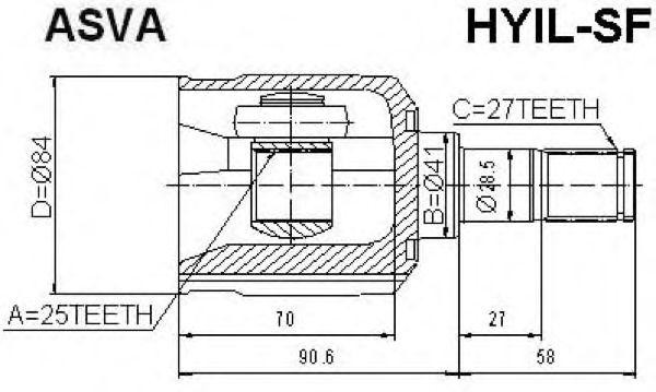 Hyundai SantaFe 00-05 2.4 шрус внутренний левый HYIL-SF ASVA