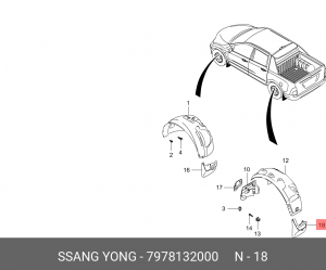 SS Action Sport Брызговик задней правый 7978132000 SSANG YONG