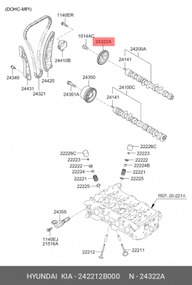 Hyundai Solaris/Rio 12-/Elantra/Ceed/i30 06-11 шестерня выпускного р/вала 242212B000 HYUNDAI KIA