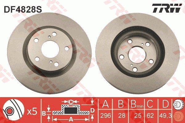 Toyota Camry V50, Rav-4 10-  диск тормозной передний DF4828S TRW