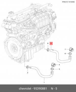 Chevrolet Cruze 1.6 109 л.с - патрубок отопителя впускной 95390881 GENERAL MOTORS