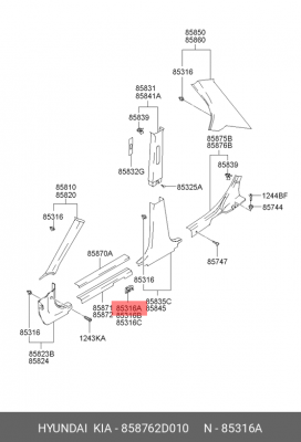 Hyundai Elantra Скрепка пластиковой накладки порога 858762D010 HYUNDAI KIA