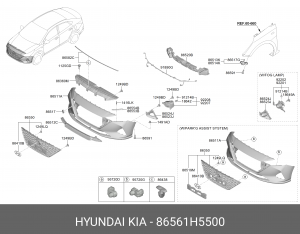 Hyundai Solaris 20- Решетка радиатора нижняя 86561H5500 HYUNDAI KIA