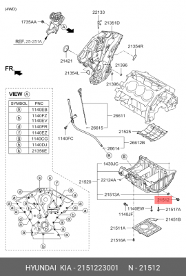 Пробка масляного поддона двигателя  Kia County/HD72/78/ Kia Shuma 2151223001 HYUNDAI KIA