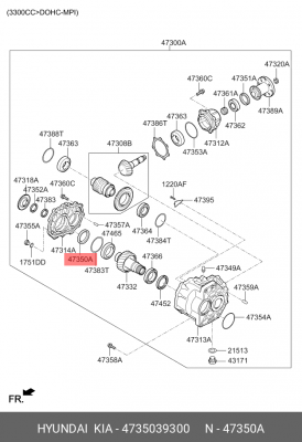Hyundai SantaFe 06-12/ix35  Сальник привода правый AT 4735039300 HYUNDAI KIA