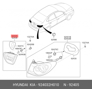 Hyundai Elantra 06 Фонарь задний левый внутренний 924032H010 HYUNDAI KIA