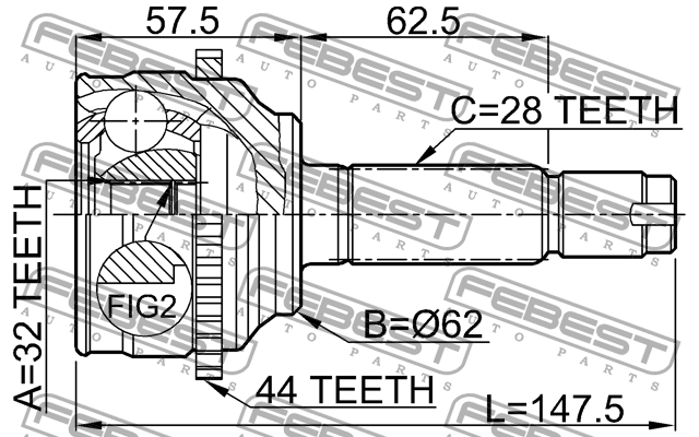 MAZDA 6 GG 2002-2007 ШРУС НАРУЖНЫЙ С ABS 0510-044A44 FEBEST