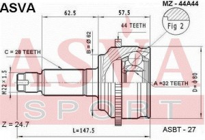 Mazda 6 GG 02-07 ШРУС наружный 32x62x28 с АБС MZ-44A44 ASVA