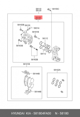 Hyundai Porter 2 - суппорт передний левый 581804FA00 HYUNDAI KIA
