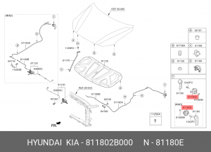 Hyundai/Kia- замок ручки открывания капота 811802B000 HYUNDAI KIA