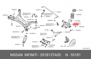 Nissan Teana рычаг подпружинный задней подвески левый 551B13TA0D NISSAN INFINITI