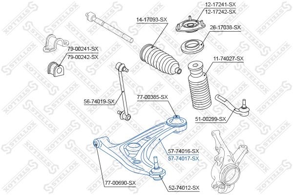 Nissan Note рычаг передей подвески левый 5774017SX STELLOX