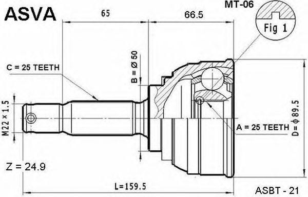 Hyundai Elantra 00-06 2,0 МКПП шрус наружный 25*25 MT-06 ASVA