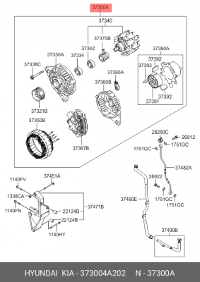 Hundai Porter II 2.5 генератор всборе 373004A202 HYUNDAI KIA