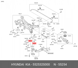 Hyundai IX35/Sportage 11- 2WD/Elantra 06-11 Сайлентблок развального рычага задне 55253-2S000 HYUNDAI KIA