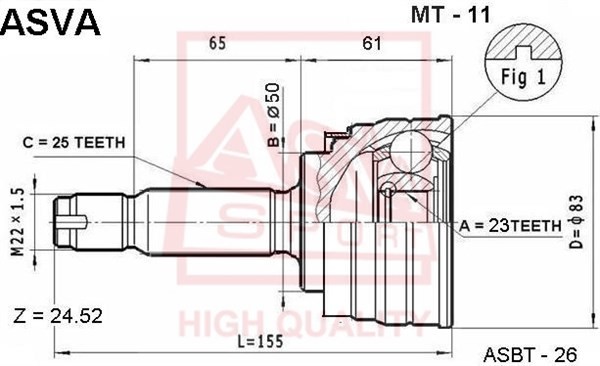 Hyundai Elantra 00-06 2.0l АКПП шрус наружный 23*25 MT-11 ASVA