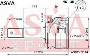 NISSAN Blubird U13 SR18 / 20 91-95 шрус наружный NS-35 ASVA