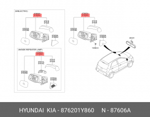 Kia picanto 11- зеркало прав всборе 876201Y860 HYUNDAI KIA