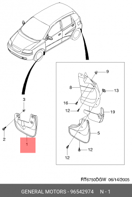 Chevrolet Aveo 04-08 Брызговик передний правый 96542974 GENERAL MOTORS