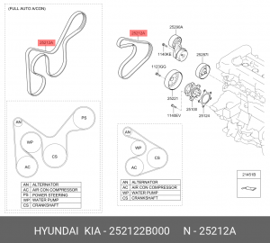 6PK2137 Solaris11-17/Rio 12-17/Cerato 09-12 1.6/Creta 1.6 (ГУР) Ремень приводной 25212-2B000 HYUNDAI KIA