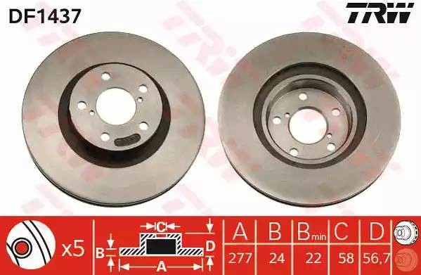 Subaru Impreza, Legacy, Forester диск тормозной передний DF1437 TRW