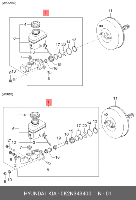 Kia Spectra Главный тормозной цилиндр с ABS 0K2N343400 HYUNDAI KIA