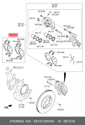Hyundai SantaFe 06-/13-/15-/Sorento 09-/SS Actyon NEW 2011- Тормозные колодки пе 581012WA90 HYUNDAI KIA